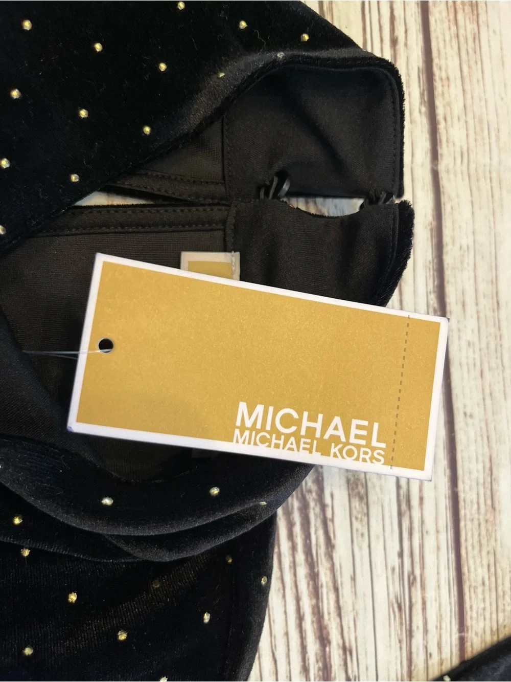 New Michael Kors Black Velvet Mock Neck Top Large Gold Studs  Holiday Wear NWT